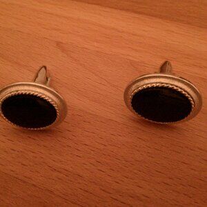 Vintage Silver & Black Onyx Oval Cufflinks with tie tac & Casual Corner Pair